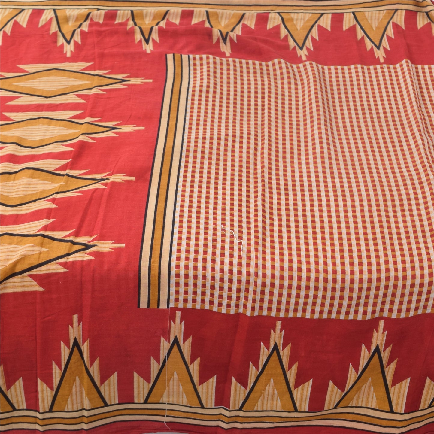 Sanskriti Vintage Sarees From India Red Pure Cotton Print Sari 5yd Craft Fabric