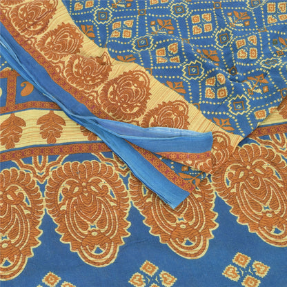 Sanskriti Vintage Sarees Indian Blue Pure Cotton Printed Sari 5yd Craft Fabric