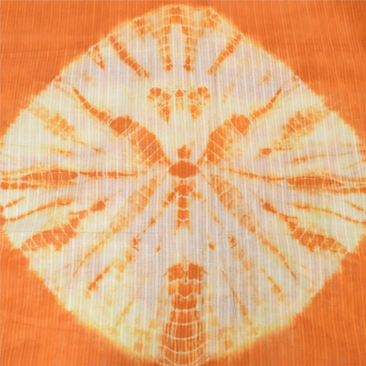 Sanskriti Vintage Sarees Orange/Ivory Tie-Dye Pure Cotton Sari 5yd Craft Fabric