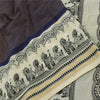 Sanskriti Vintage Sarees Blue/Ivory Hand Block Print Pure Cotton Sari 5yd Fabric