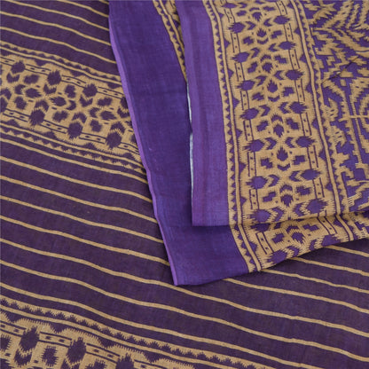 Sanskriti Vintage Sarees Indian Purple Pure Cotton Printed Sari 5yd Craft Fabric