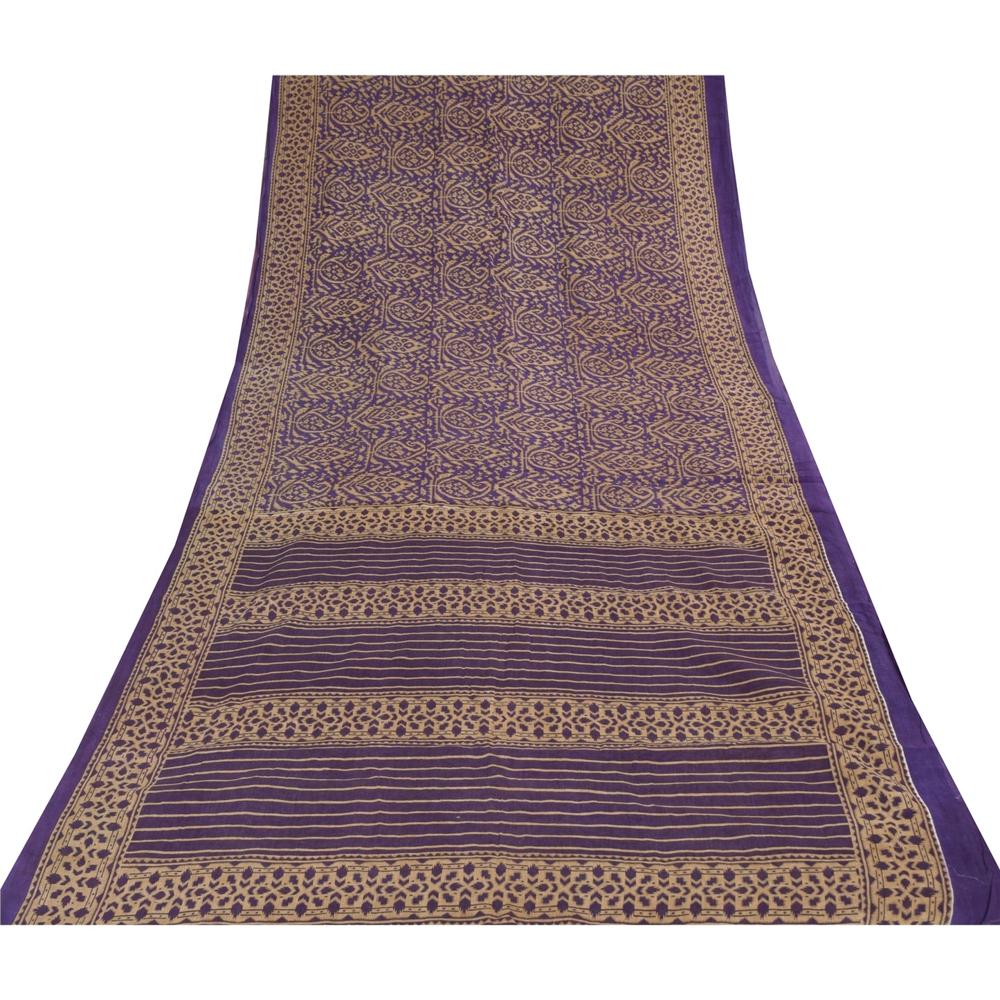 Sanskriti Vintage Sarees Indian Purple Pure Cotton Printed Sari 5yd Craft Fabric