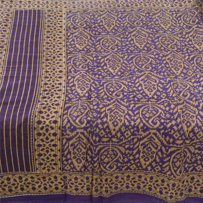 Sanskriti Vintage Sarees Indian Purple Pure Cotton Printed Sari 5yd Craft Fabric