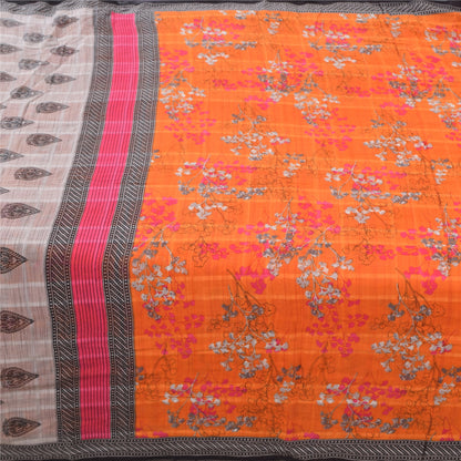 Sanskriti Vintage Sarees Indian Orange Pure Cotton Printed Sari 5yd Craft Fabric