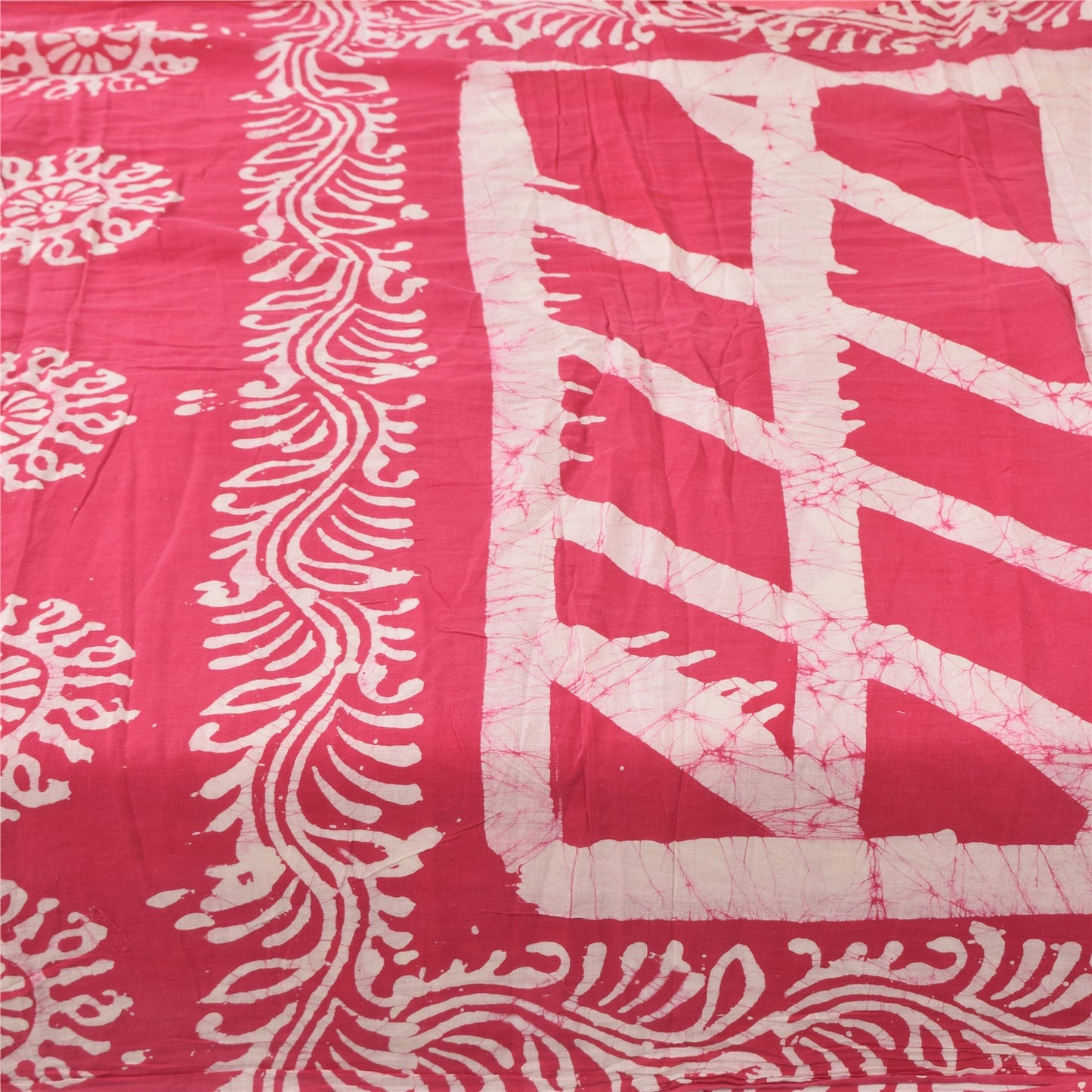 Sanskriti Vintage Sarees Pink Batik Work 100% Pure Cotton Sari 5yd Craft Fabric