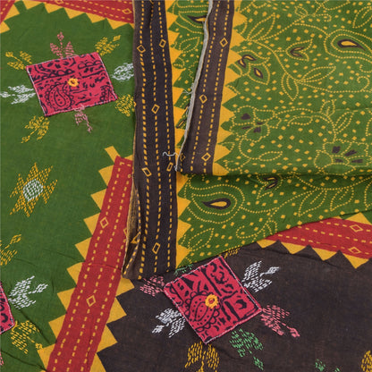 Sanskriti Vintage Sarees Green Hand Embroidered Printed Pure Cotton Sari Fabric