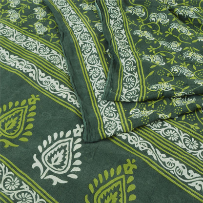 Sanskriti Vintage Sarees Indian Green Pure Cotton Printed Sari 5yd Craft Fabric