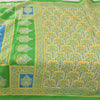 Sanskriti Vintage Sarees Pale-Yellow Pure Cotton Printed Sari 5yd Craft Fabric