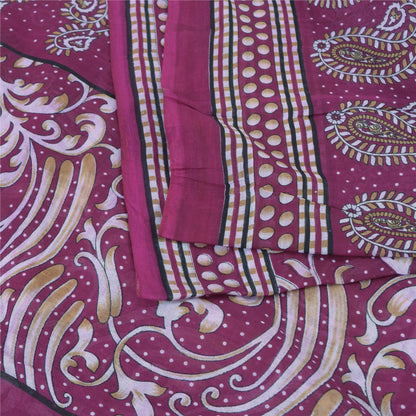 Sanskriti Vintage Sarees Indian Purple Pure Cotton Printed Sari 5yd Craft Fabric