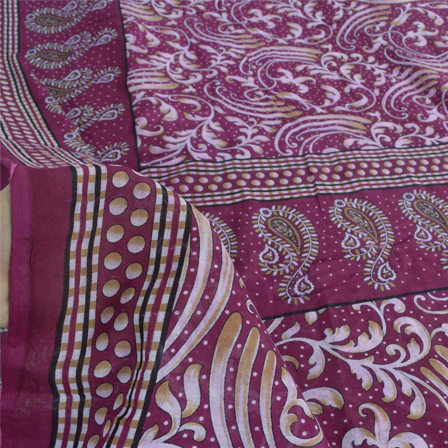 Sanskriti Vintage Sarees Indian Purple Pure Cotton Printed Sari 5yd Craft Fabric