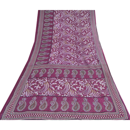 Sanskriti Vintage Sarees Indian Purple Pure Cotton Printed Sari 5yd Craft Fabric