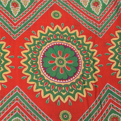 Sanskriti Vintage Sarees Indian Orange Pure Cotton Printed Sari 5yd Craft Fabric