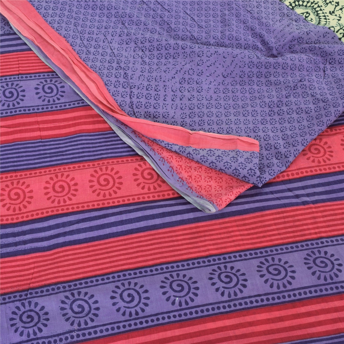 Sanskriti Vintage Sarees Indian Multi Pure Cotton Printed Sari 5yd Craft Fabric