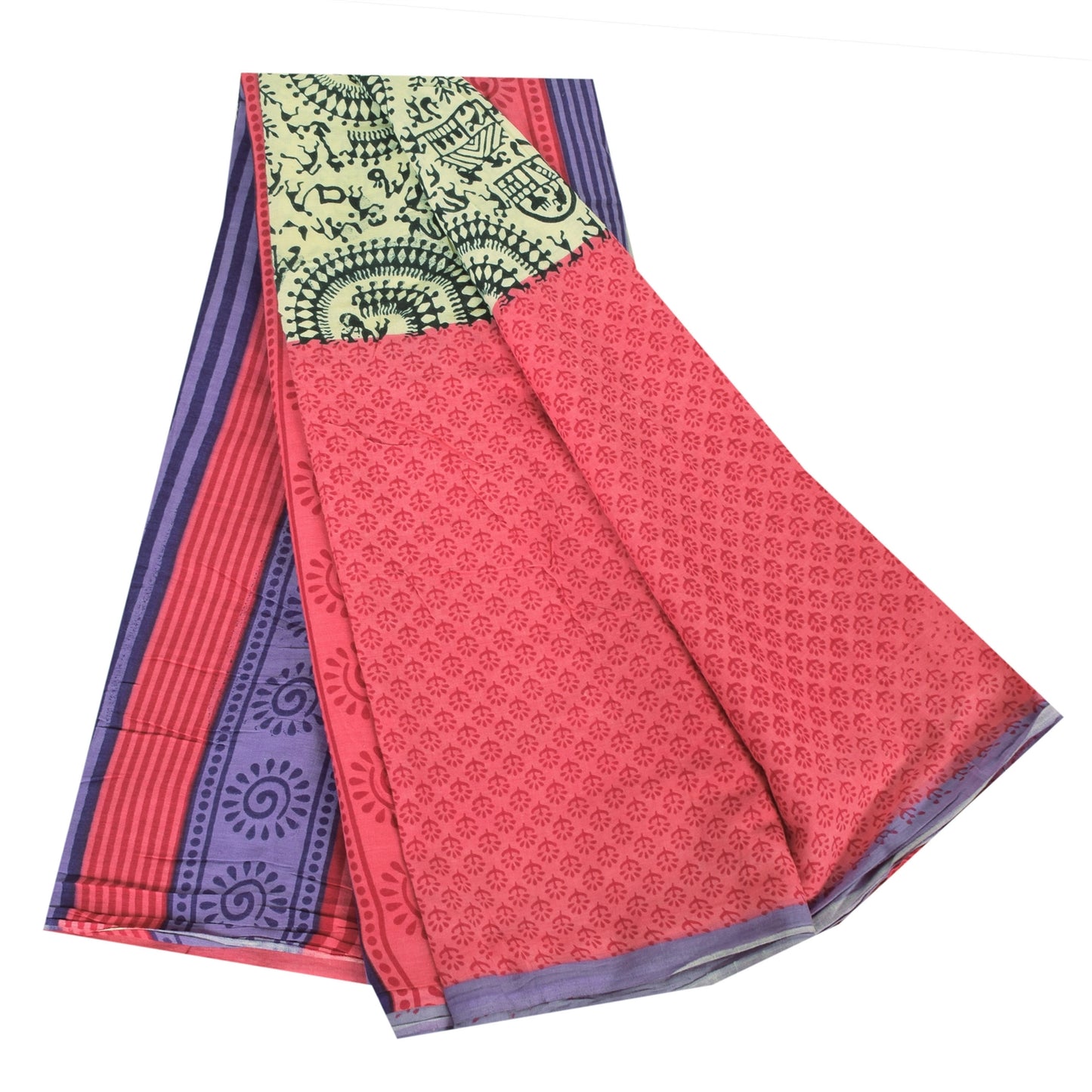 Sanskriti Vintage Sarees Indian Multi Pure Cotton Printed Sari 5yd Craft Fabric