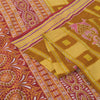 Sanskriti Vintage Sarees Mustard/Purple Pure Cotton Print Sari 5yd Craft Fabric