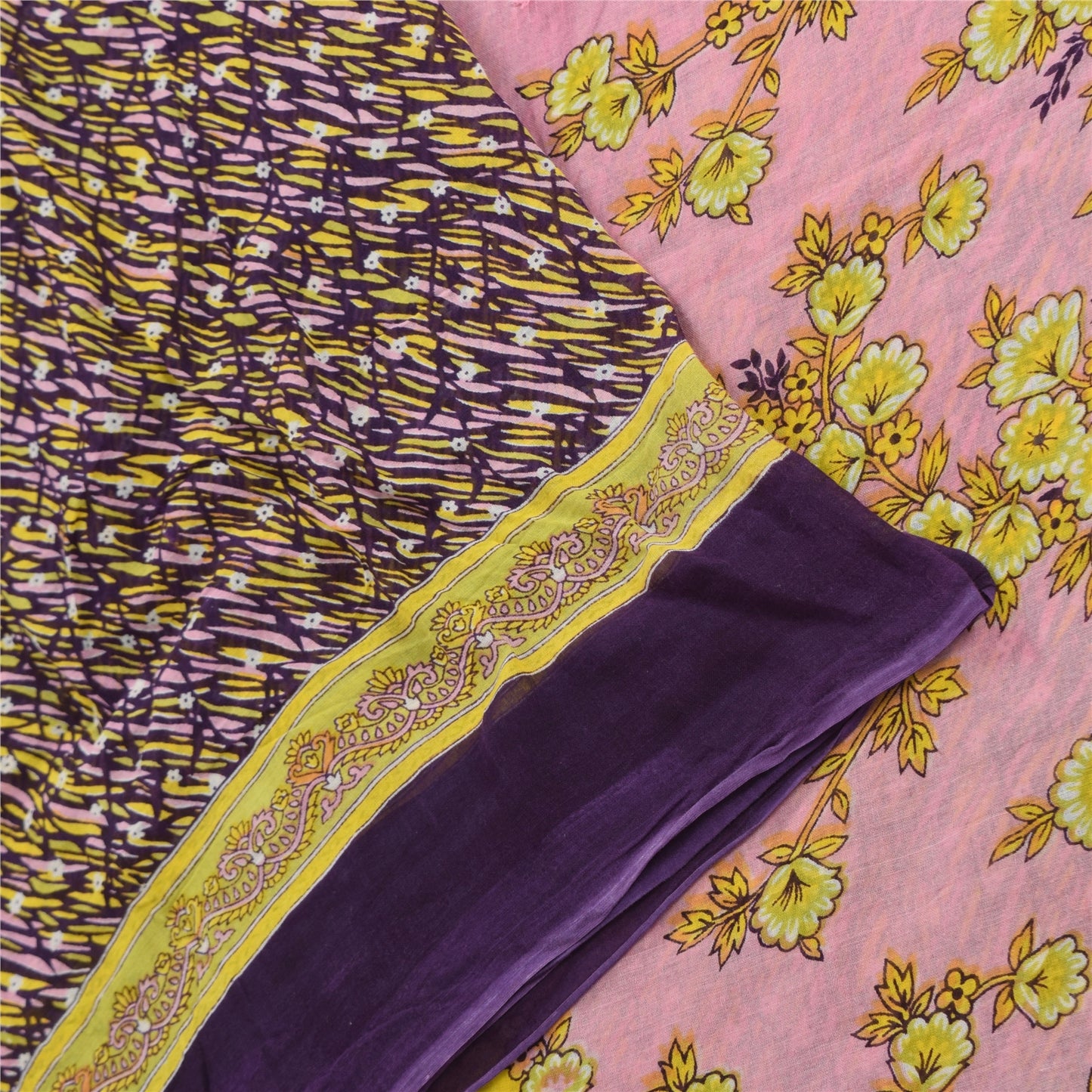 Sanskriti Vintage Sarees Indian Purple Pure Cotton Printed Sari 5yd Craft Fabric