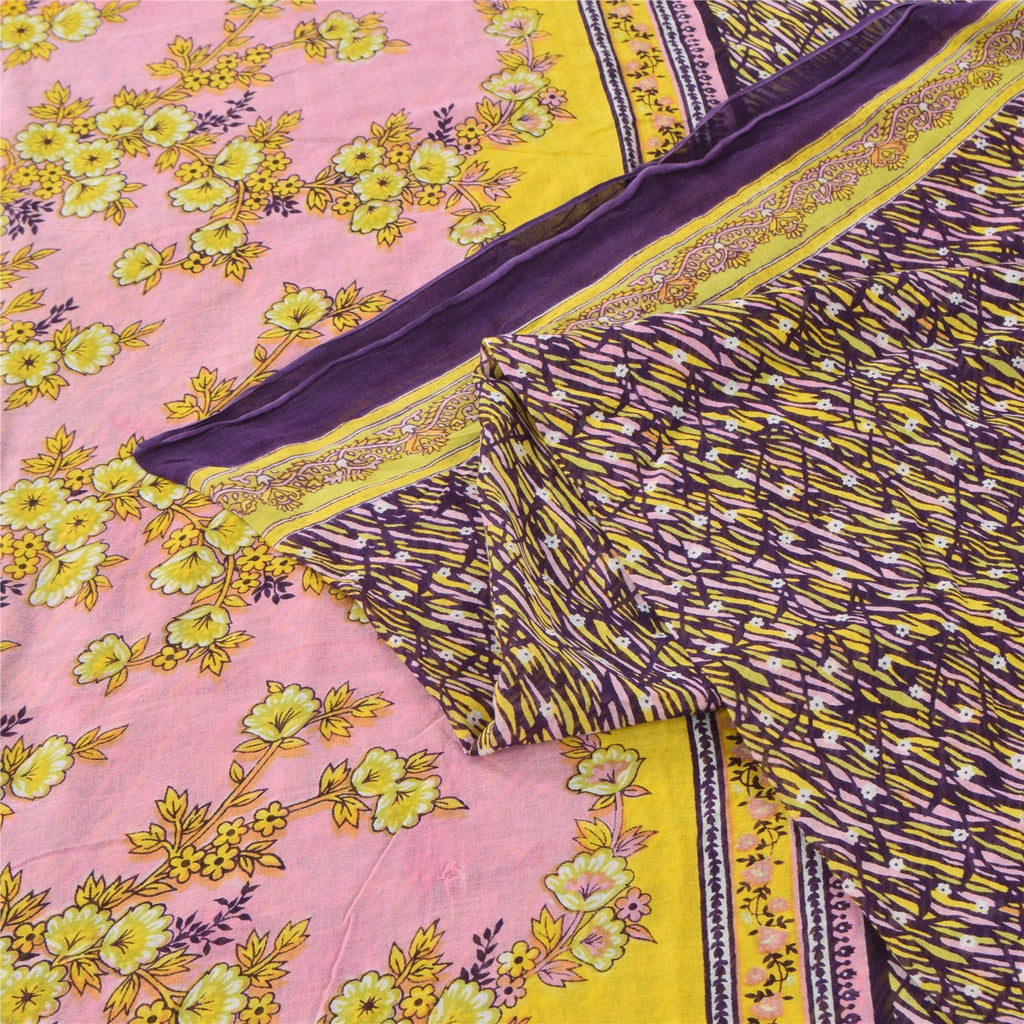 Sanskriti Vintage Sarees Indian Purple Pure Cotton Printed Sari 5yd Craft Fabric