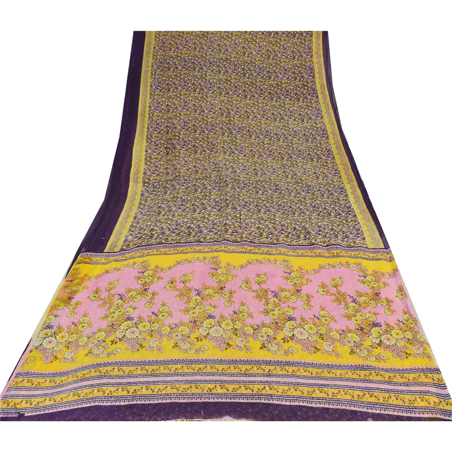 Sanskriti Vintage Sarees Indian Purple Pure Cotton Printed Sari 5yd Craft Fabric