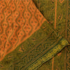 Sanskriti Vintage Sarees Saffron/Green Pure Cotton Printed Sari 5yd Craft Fabric