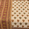 Sanskriti Vintage Sarees Cream/Brown Pure Cotton Printed Sari 5yd Craft Fabric