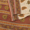 Sanskriti Vintage Sarees Cream/Brown Pure Cotton Printed Sari 5yd Craft Fabric