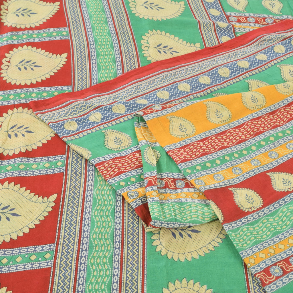 Sanskriti Vintage Sarees Indian Multi Pure Cotton Printed Sari 5yd Craft Fabric