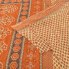 Sanskriti Vintage Sarees Cream/Orange Pure Cotton Printed Sari 5yd Craft Fabric