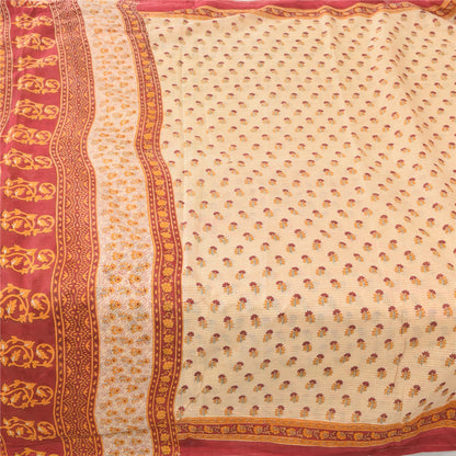 Sanskriti Vintage Sarees Peach/Red Pure Cotton Printed Sari Floral Craft Fabric