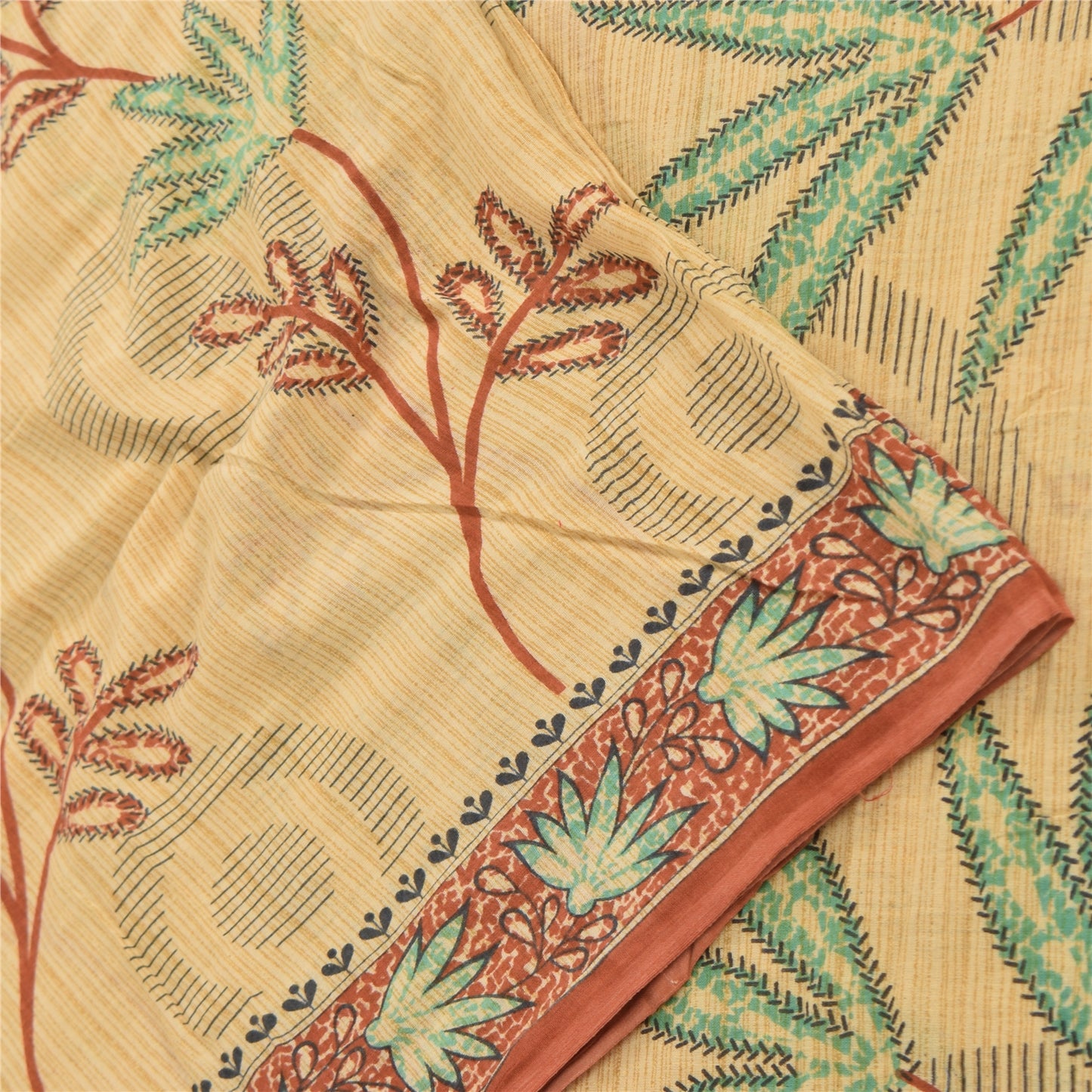 Sanskriti Vintage Sarees Indian Peach Pure Cotton Printed Sari 5yd Craft Fabric