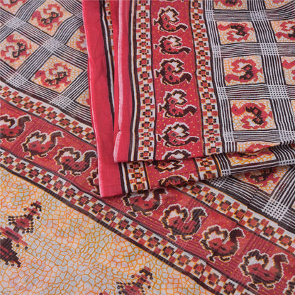 Sanskriti Vintage Sarees Patan Patola Printed Red/Gray Pure Cotton Sari Fabric