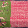 Sanskriti Vintage Sarees Pink Pure Cotton Peacock Printed Sari 5yd Craft Fabric