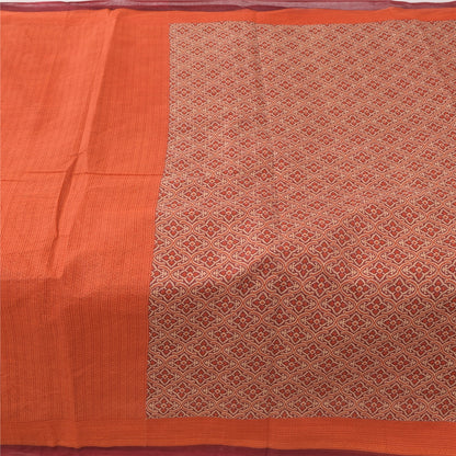 Sanskriti Vintage Sarees Red/Orange Pure Cotton Printed Sari 5yd Craft Fabric