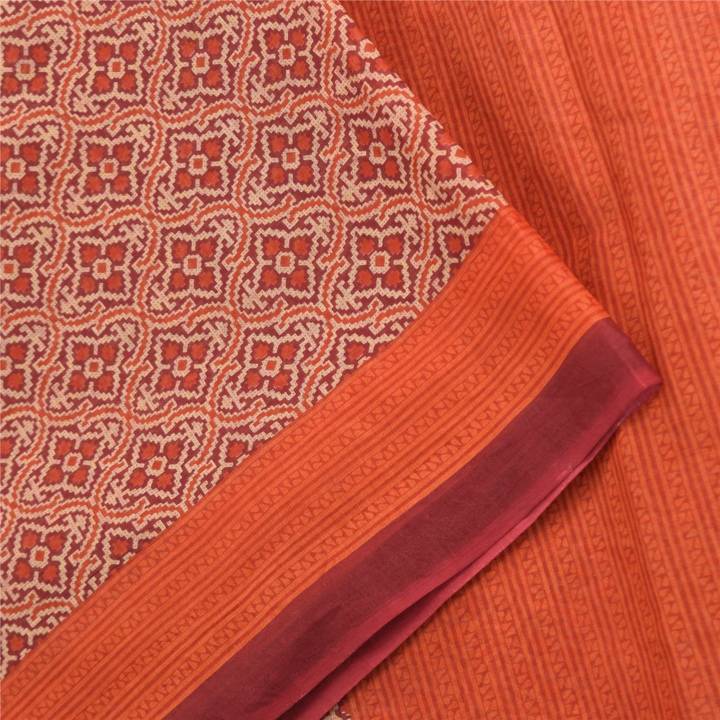 Sanskriti Vintage Sarees Red/Orange Pure Cotton Printed Sari 5yd Craft Fabric