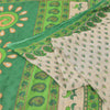 Sanskriti Vintage Sarees Ivory/Green Pure Cotton Printed Sari 5yd Craft Fabric