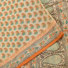 Sanskriti Vintage Sarees Peach Hand Block Printed Cotton Silk Sari 6yd Fabric