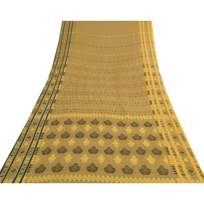 Sanskriti Vintage Sarees Brown Tant Hand Woven Pure Cotton Sari 5yd Craft Fabric