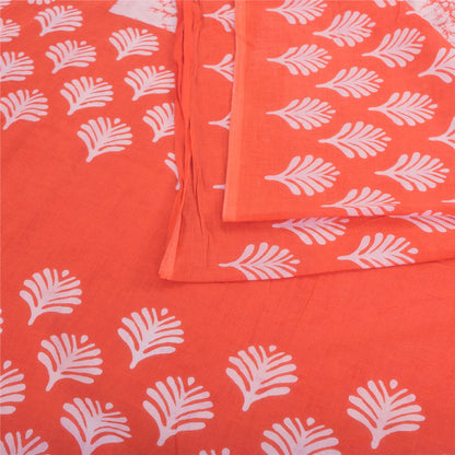 Sanskriti Vintage Sarees Pink/Orange Batik Printed Pure Cotton Sari 5yd Fabric