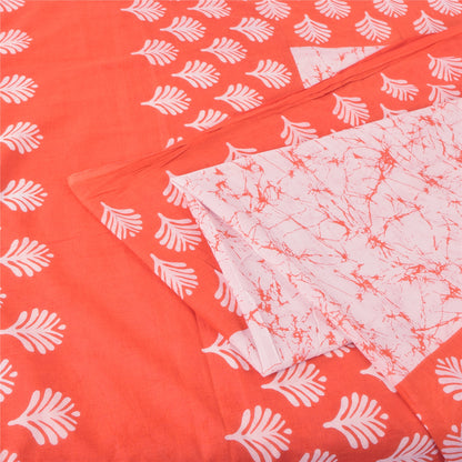 Sanskriti Vintage Sarees Pink/Orange Batik Printed Pure Cotton Sari 5yd Fabric