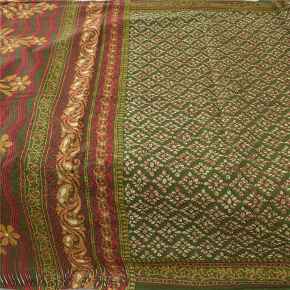 Sanskriti Vintage Sarees Indian Green Pure Cotton Printed Sari 5yd Craft Fabric