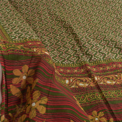 Sanskriti Vintage Sarees Indian Green Pure Cotton Printed Sari 5yd Craft Fabric