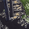 Sanskriti Vintage Sarees Green/Black Batik Work Pure Cotton Sari Craft Fabric