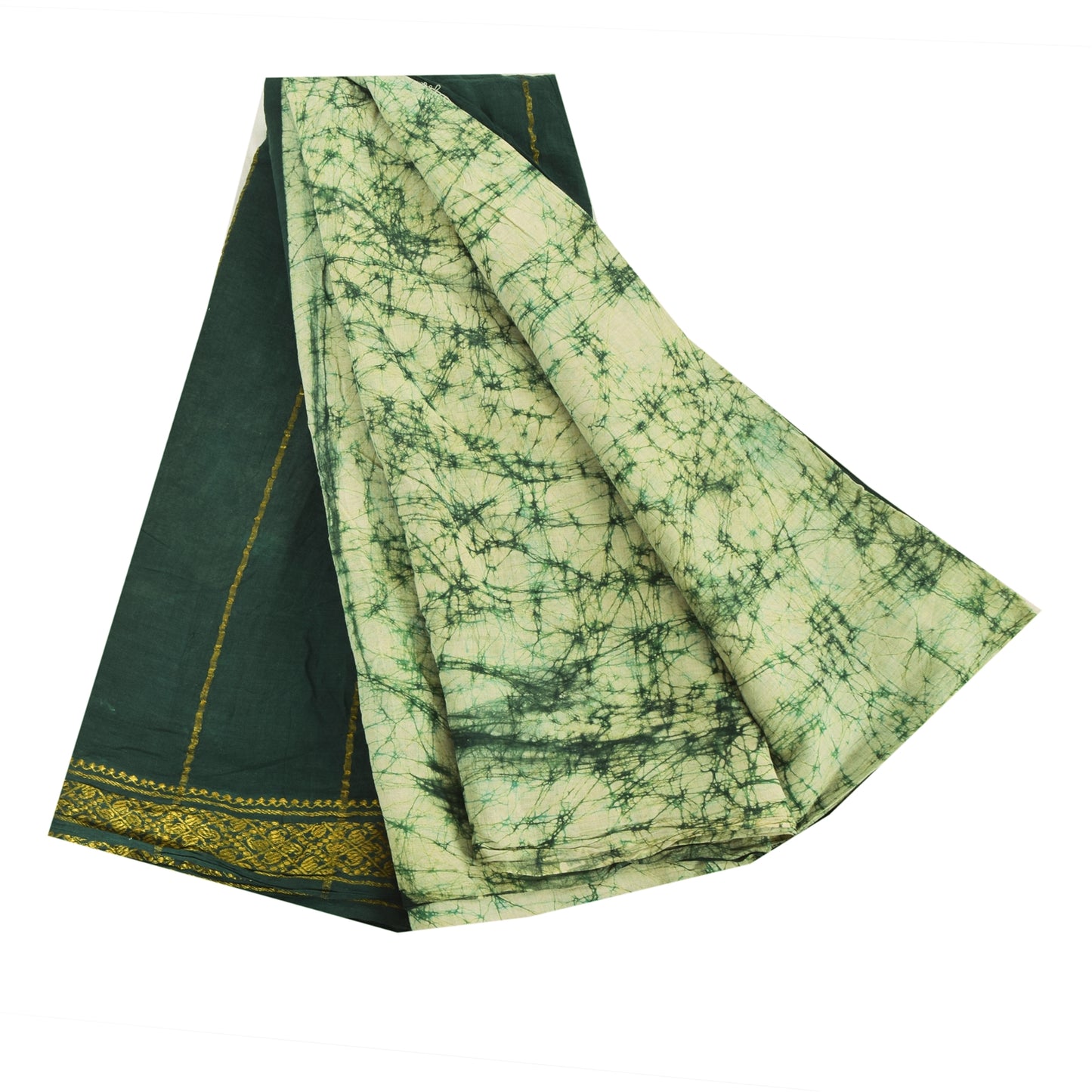 Sanskriti Vintage Sarees Green Zari Woven Pure Cotton Print Sari Craft Fabric