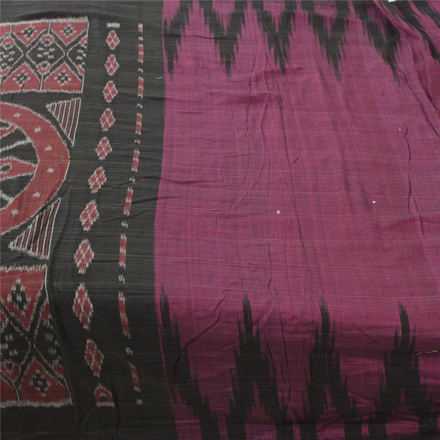 Sanskriti Vintage Sarees Odisha Purple Pure Cotton Ikat Hand Woven Sari Fabric