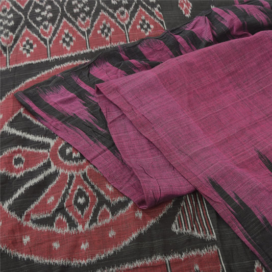 Sanskriti Vintage Sarees Odisha Purple Pure Cotton Ikat Hand Woven Sari Fabric