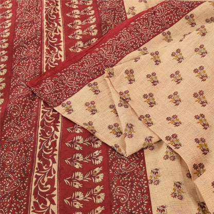 Sanskriti Vintage Sarees Peach/Red Pure Cotton Printed Sari Floral Craft Fabric