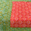 Sanskriti Vintage Sarees Red/Green Bandhani Pure Cotton Printed Sari 5yd Fabric