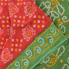 Sanskriti Vintage Sarees Red/Green Bandhani Pure Cotton Printed Sari 5yd Fabric