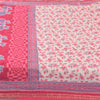 Sanskriti Vintage Sarees Ivory/Pink Pure Cotton Printed Sari 5yd Craft Fabric