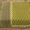 Sanskriti Vintage Sarees Green Indian Pure Cotton Printed Sari 5yd Craft Fabric