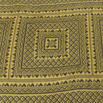 Sanskriti Vintage Sarees Green Indian Pure Cotton Printed Sari 5yd Craft Fabric